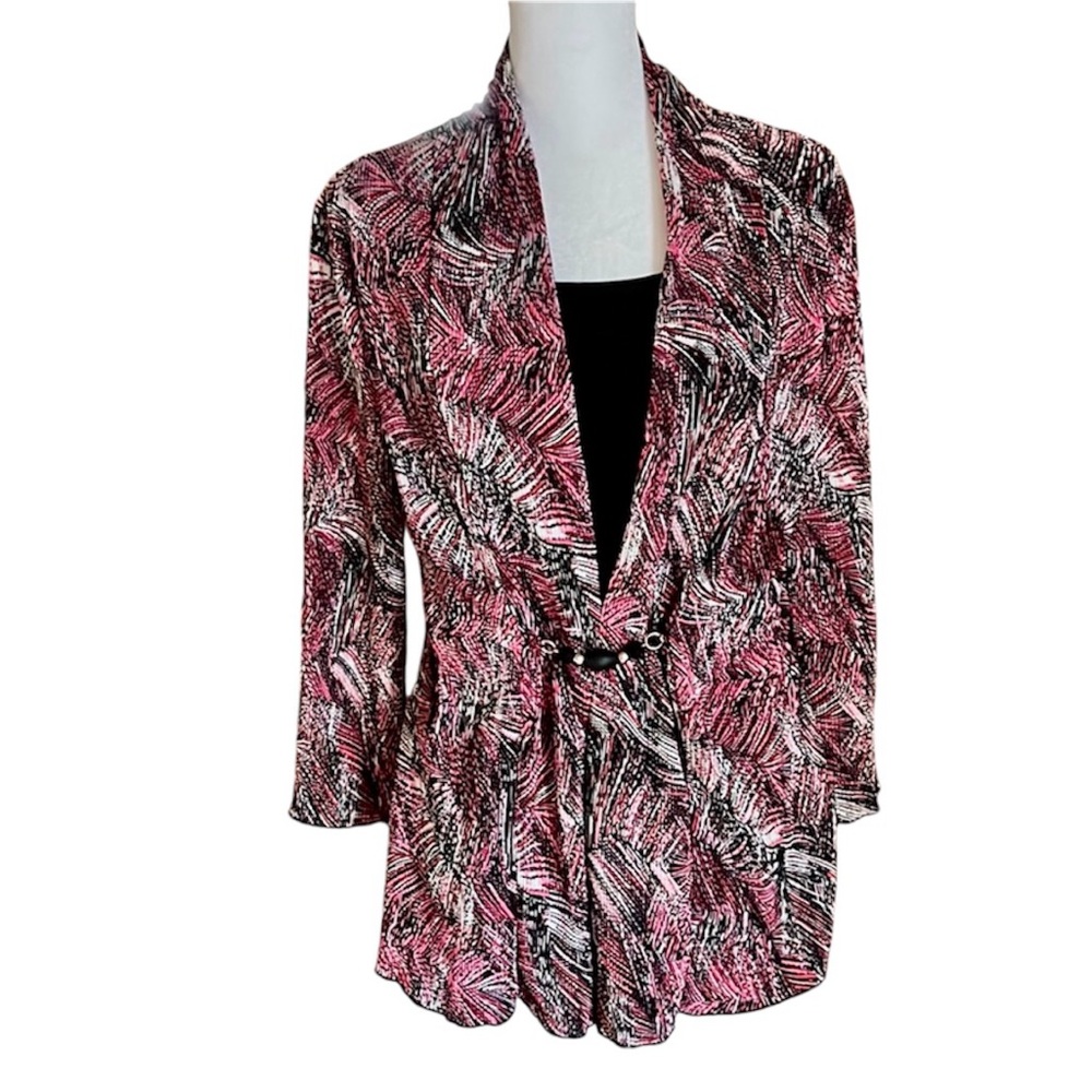 Notations Pink & Black Abstract Cardigan Jacket Top Size M